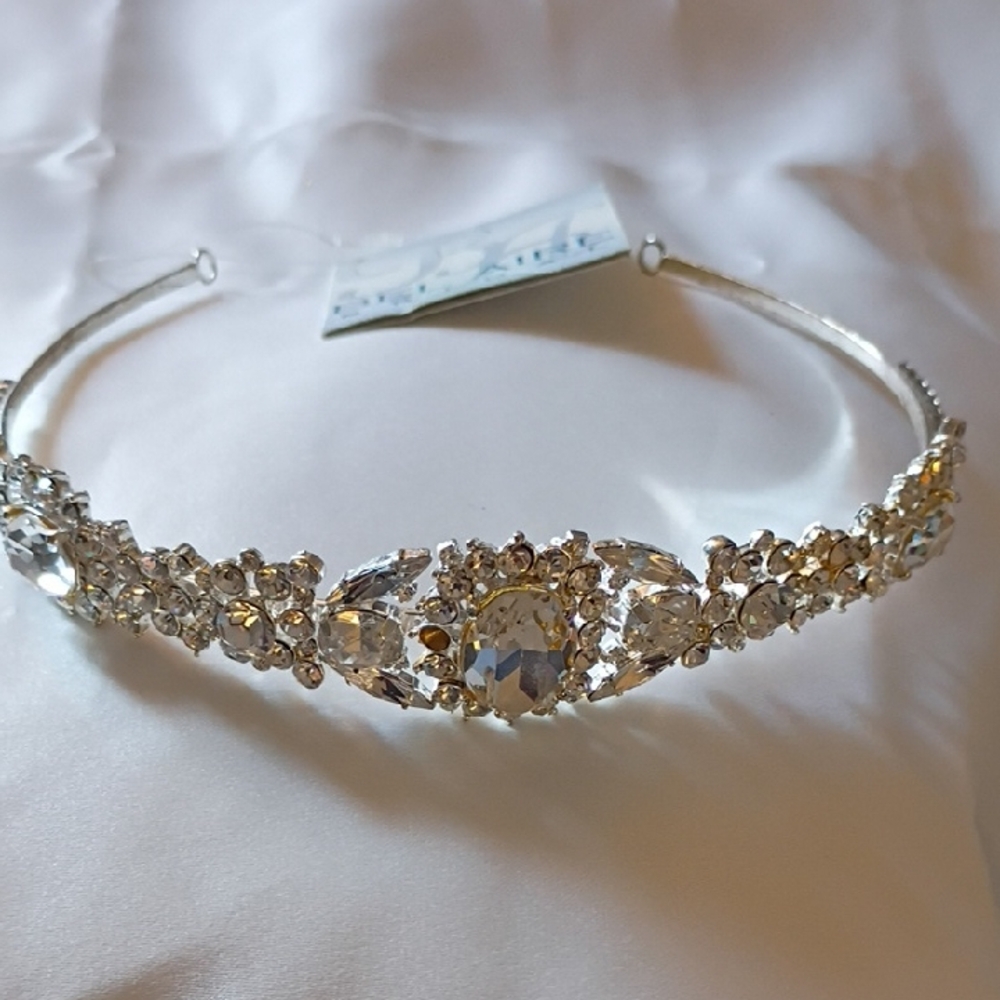 Crystal Accent Bridal Headband - Silver Clear Rhinestones